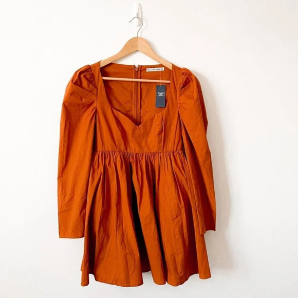 Abercrombie  & Fitch Poplin Babydoll Long Sleeve Dress Burnt Orange Small Petite - Picture 4 of 8
